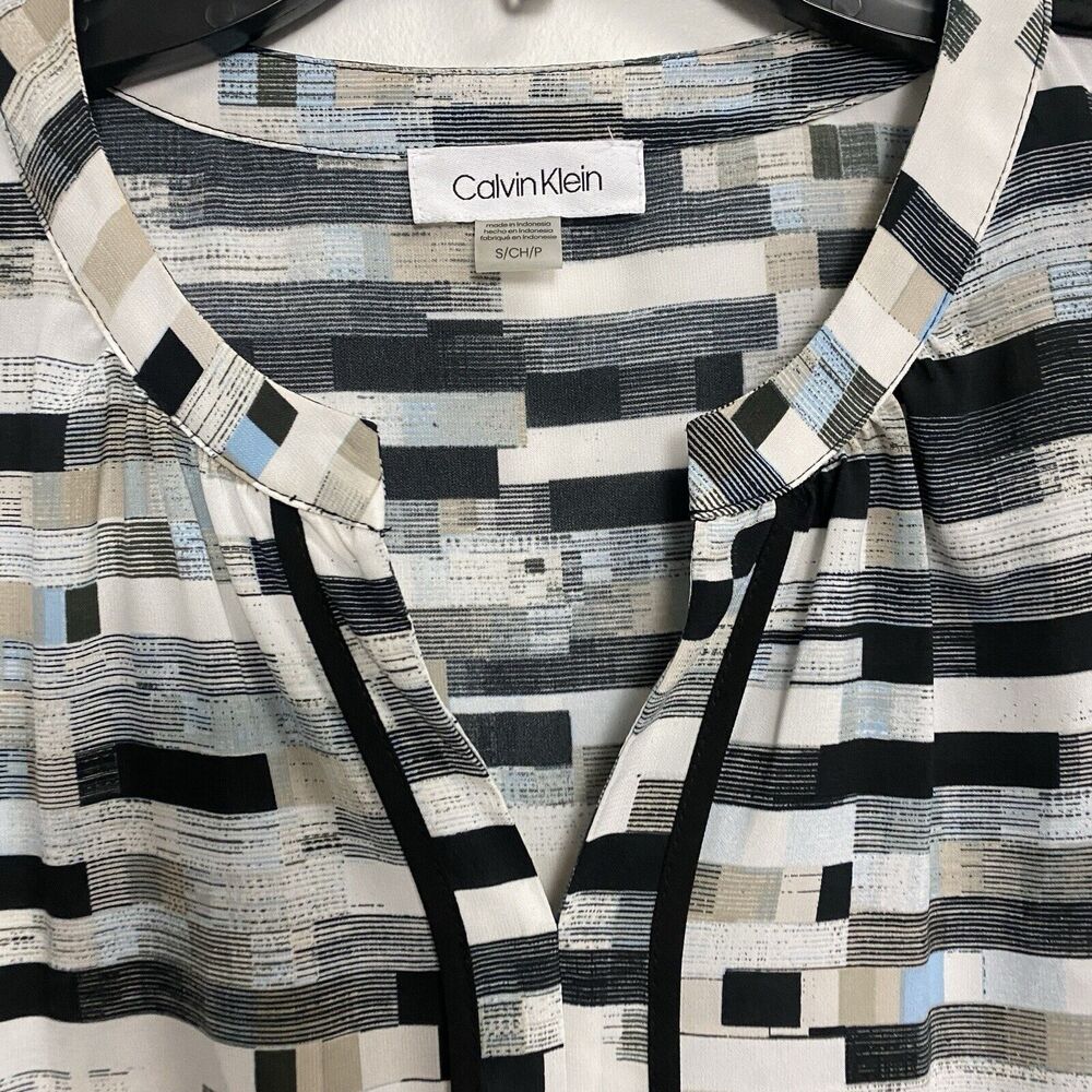 Calvin Klein Black White Split Neck Pullover Slee… - image 4